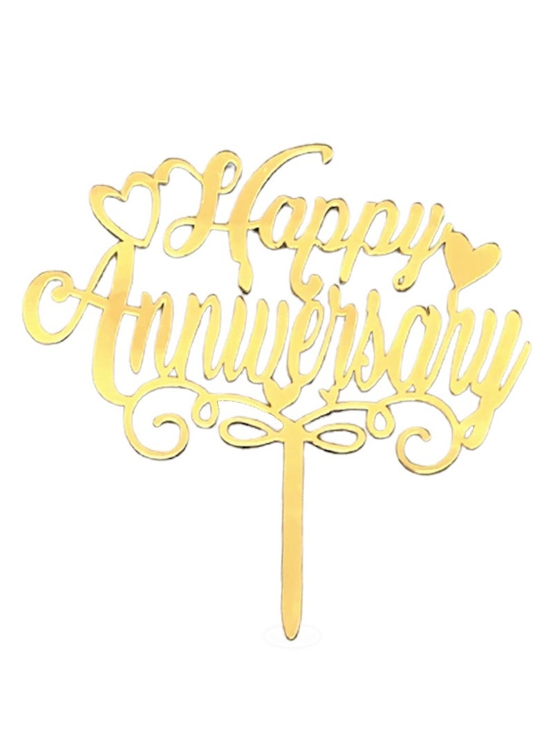 Happy Anniversary Acrylic Golden cake Topper With Banner And Balloons - Image 3