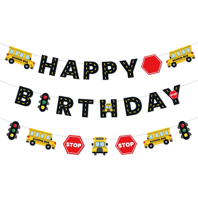 Faisichocalato DIY School Bus Happy Birthday Banner Birthday Party Garland for Kids Yellow Bus Birthday Party Decorations Back to School Banner Party Supplies - Image 2