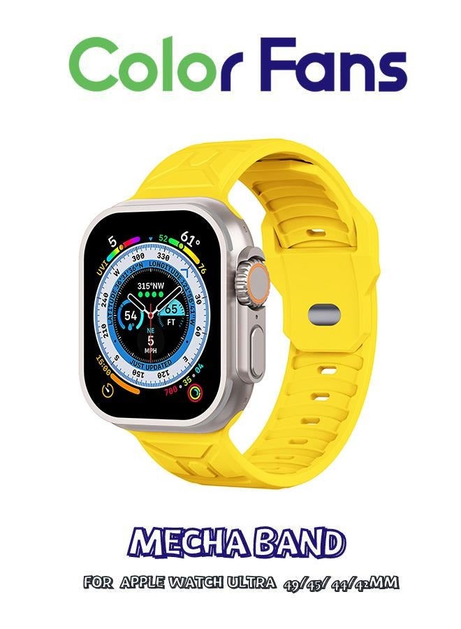 Color Fans Apple Watch Ultra Mecha Band 49mm 45mm 44mm 42mm for Men Women, Soft Silicone Sport Band Replacement Strap for Apple Watch Ultra iWatch Series 8 7 SE 6 5 4 3 2 1 - yellow 