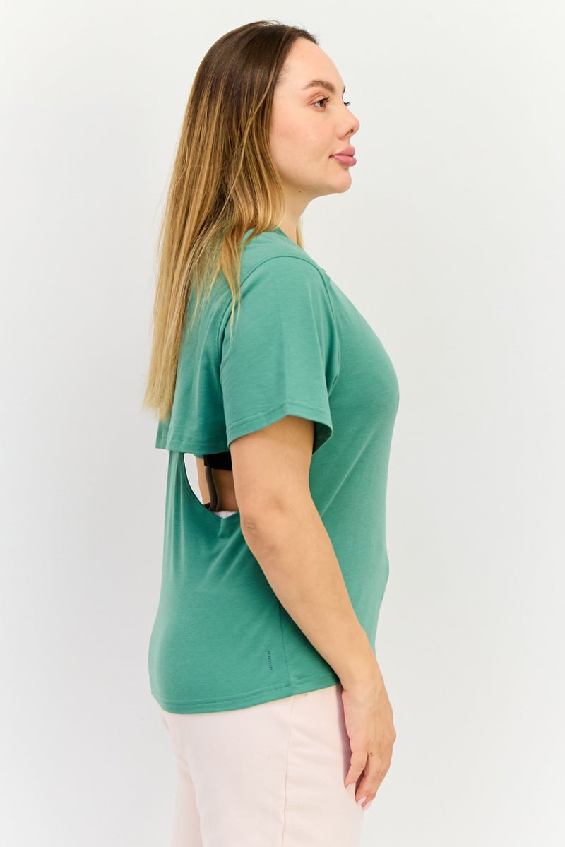 Adidas Women Sportswear Fit Short Sleeve Training Top, Green - Image 2