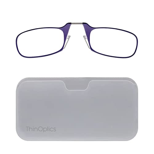 ThinOptics نظارات القراءة المستطيلة ThinOptics العالمية، إطارات بنفسجية/حافظة بيضاء، 1.5x - Image 1