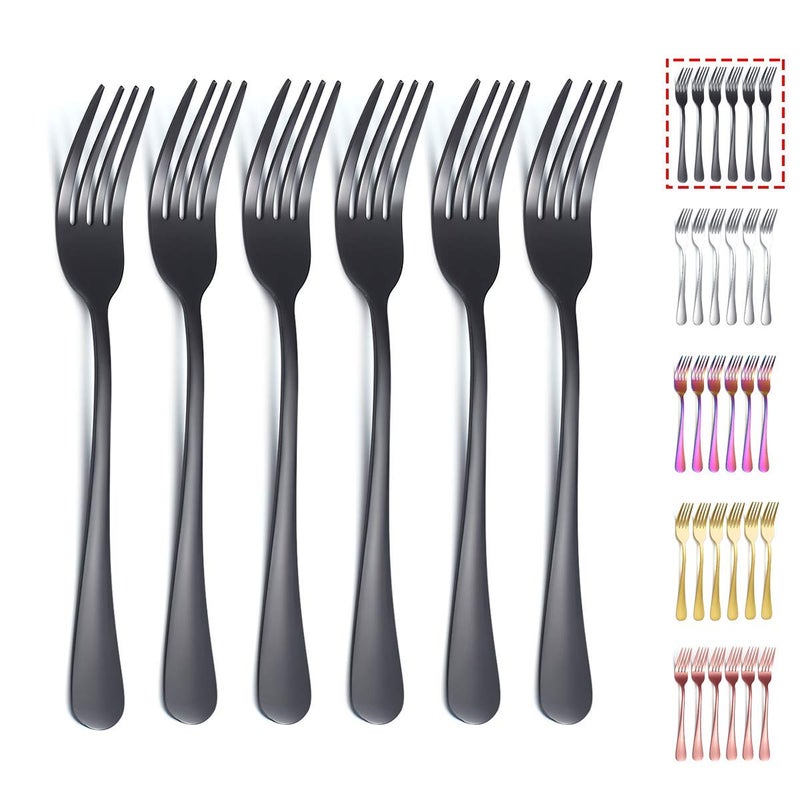 Kyraton Black Dinner Forks 6 Piece Set Stainless Steel 817 Inch Forks with Titanium Plating