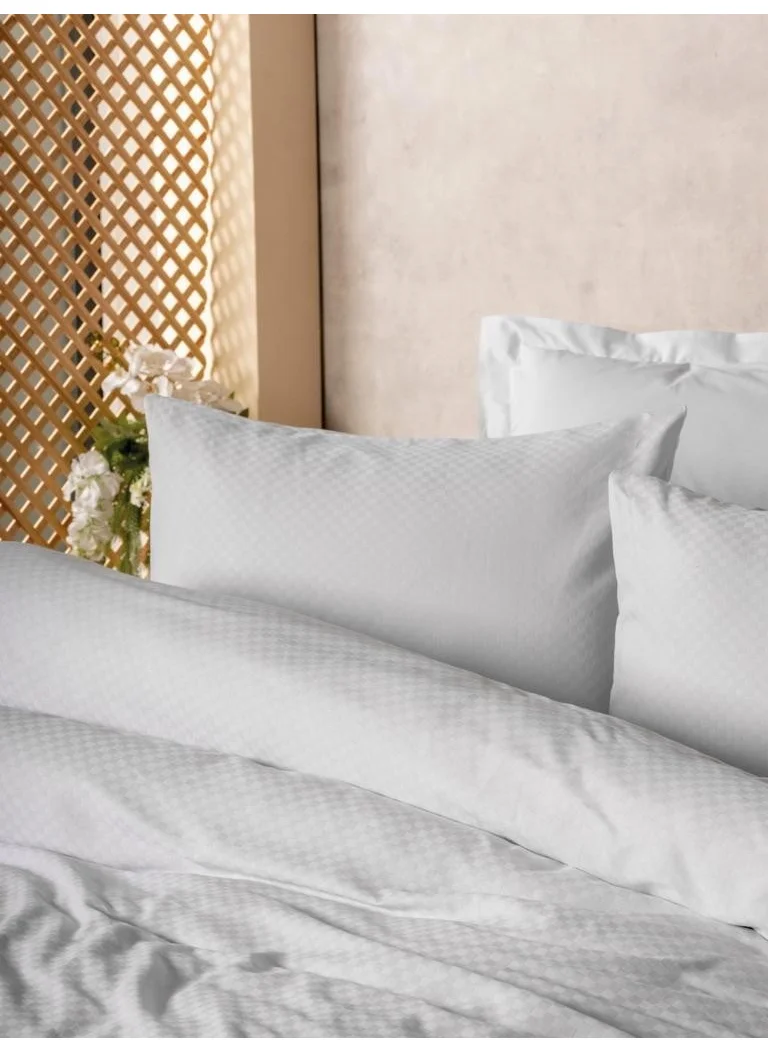 Cotton Box Plain Plaid Double Duvet Cover Set White