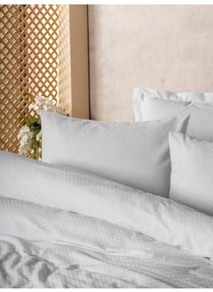 COTTON BOX مجموعة غطاء لحاف مزدوج بلون سادة مربعات بيضاء  - Image 2