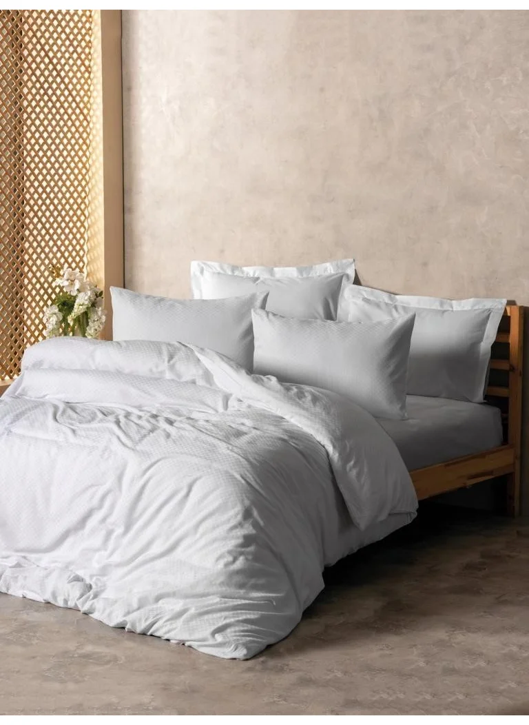 Cotton Box Plain Plaid Double Duvet Cover Set White