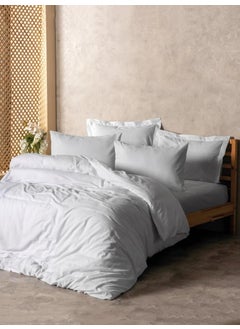 COTTON BOX مجموعة غطاء لحاف مزدوج بلون سادة مربعات بيضاء  - Image 1