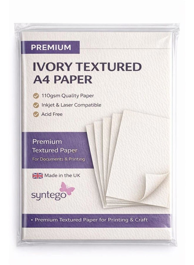 Syntego A4 Sheets Ivory Textured Paper 120gsm Suitable for Inkjets and Laser Printers (100) - Image 1