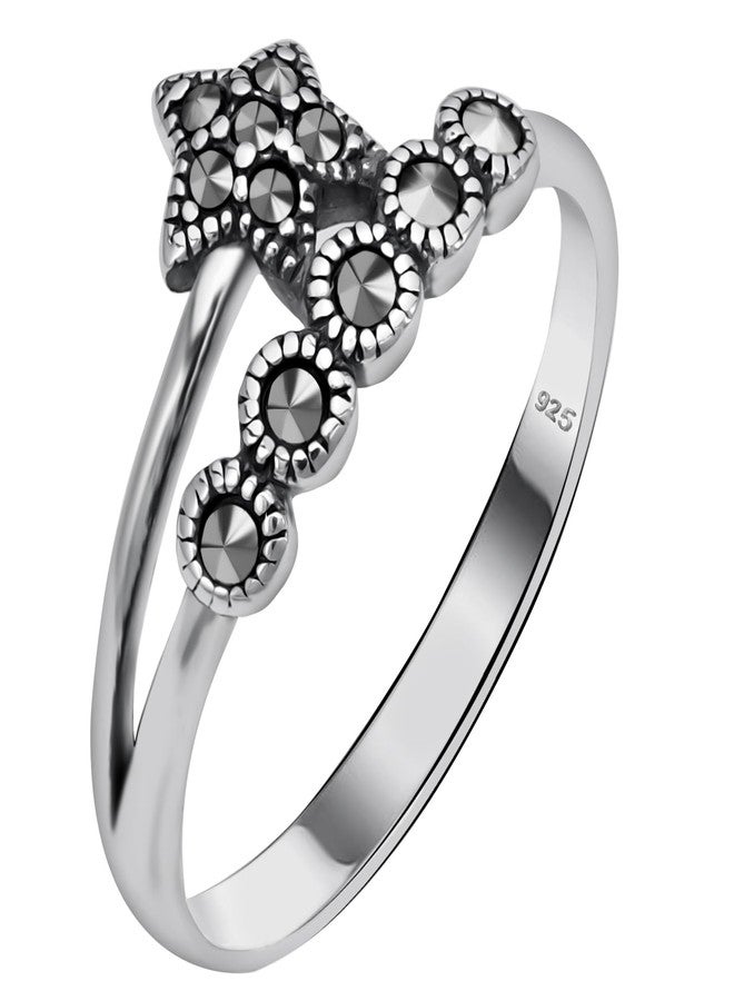 Alpha Rock Genuine Solid 925 Sterling Silver Marcasite Women's Moon and Star Oxidized Stacking Band Ring (Marcasite Style A, 7) - Image 1