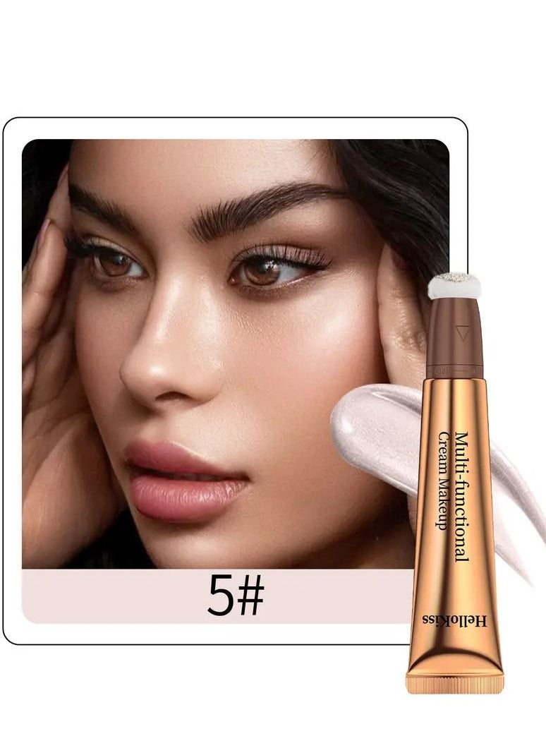 HelloKiss - Liquid Contour Beauty Wand Highlighter Liquid Beauty Wand Makeup Matte Liquid Cheek Blusher Bronzer Stick with Cushion Applicator for Long Lasting Natural Shimmer Smooth Silky Cream Makeup Pen #05 - Image 1