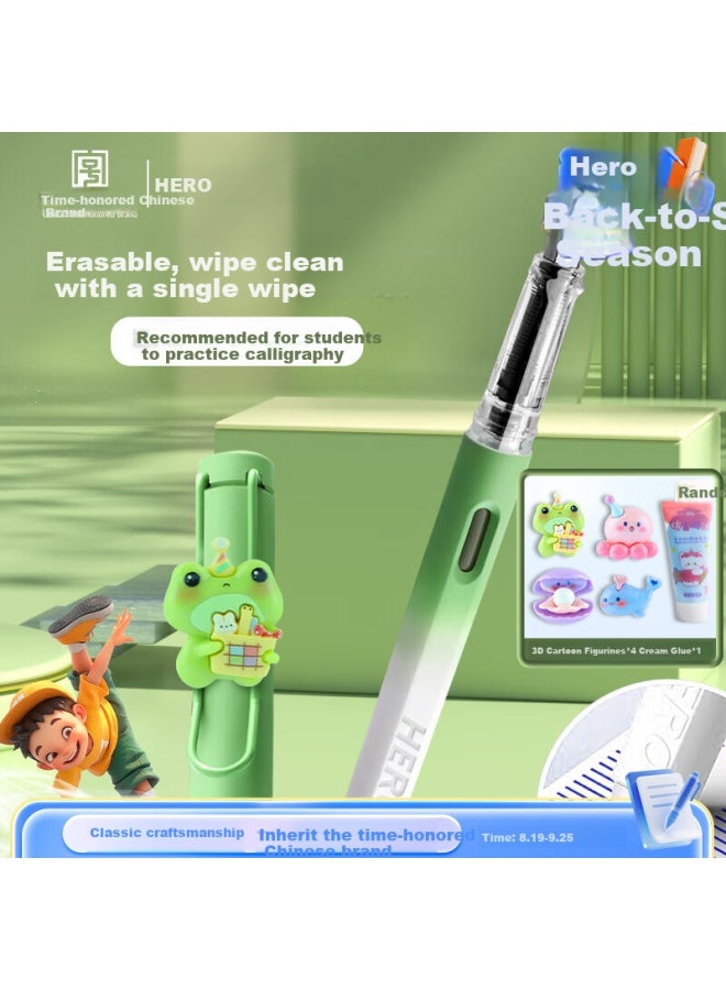 Hero Fountain Pen 369 Erasable, Fine Nib Iridium Gold Student Calligraphy Pen For Third Grade , F Nib, Green Plum Soaking In Alcohol - Image 1