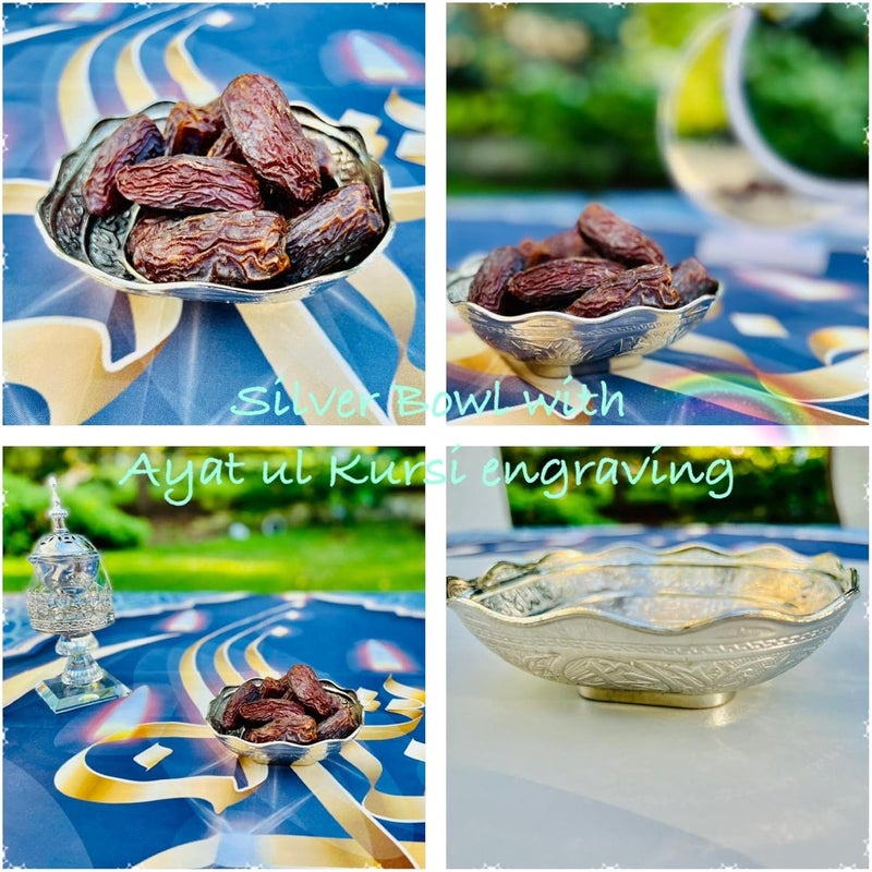Ayatul Kursi Sugar Bowl Calligraphy Serveware Date Bowl Fruit Bowl Medicine Bowl Set of Two Stainless Steel Bowl Ayat ul Kursi Bowl  Allah Calligraphy on Bowl 5 125gm Square  - Image 3