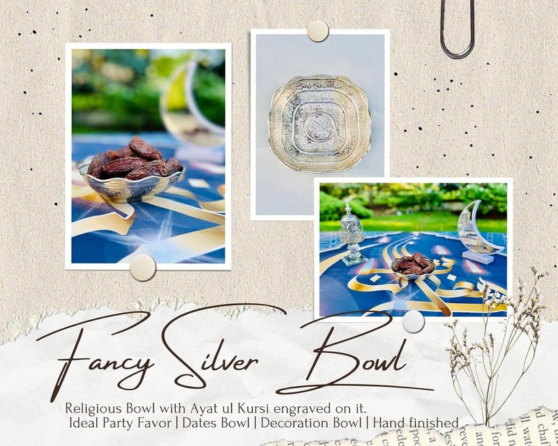 Ayatul Kursi Sugar Bowl Calligraphy Serveware Date Bowl Fruit Bowl Medicine Bowl Set of Two Stainless Steel Bowl Ayat ul Kursi Bowl  Allah Calligraphy on Bowl 5 125gm Square  - Image 4