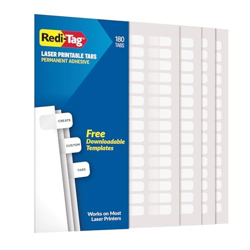 Redi-Tag Laser Index Tabs, Divider Tabs, Permanent Adhesive Index Labels, Customizable Divider Labels, 7/16" x 1", White, 180 Tabs, (B33001) - Image 1