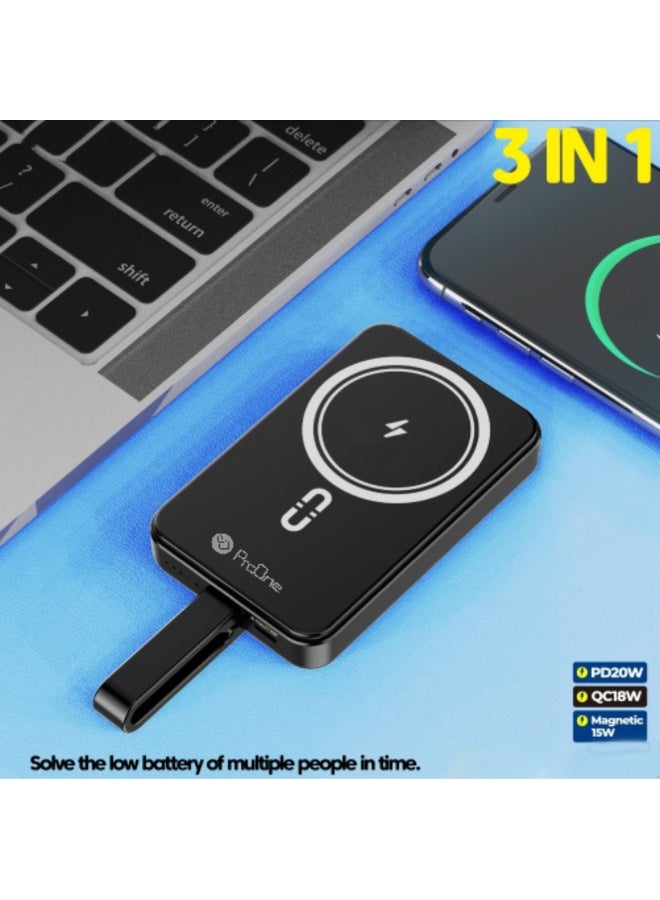 ProOne ProOne PPB5118 10000mAh Portable Wireless + Wired Power Bank, 15W Wireless & 22.50W Wired Fast Charging, Built-in Lightning & Type-C Cables, Magnetic Design, Lightweight Pocket-Sized Power Bank  - Image 5