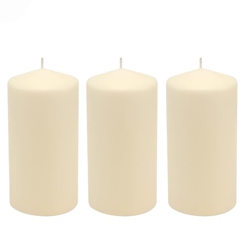 Stonebriar 6 Pack Tall 3 x 6 Inch 65 Hour Long Burning Unscented Ivory Wax Pillar Candles - Image 1