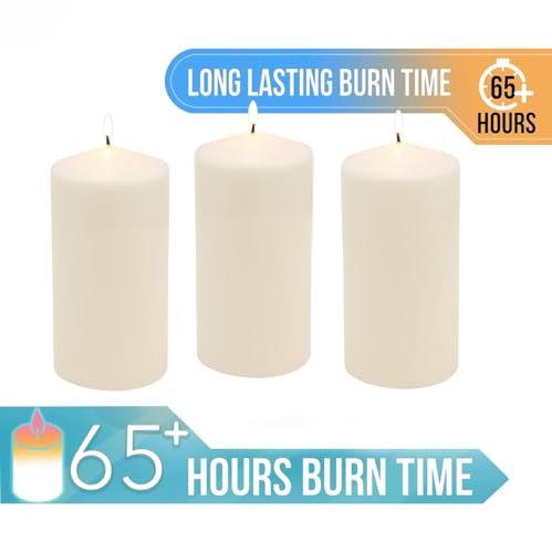 Stonebriar 6 Pack Tall 3 x 6 Inch 65 Hour Long Burning Unscented Ivory Wax Pillar Candles - Image 3