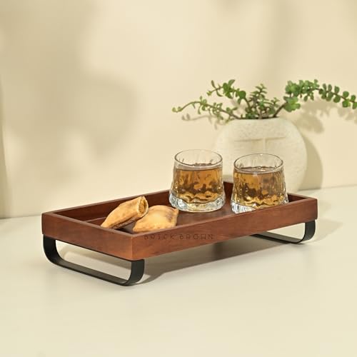 BRICK BROWN ® Premium Wooden Serving Tray/Platter with Black Metal Stand (Mahogany Finish, 13x8 Inch) - Image 3