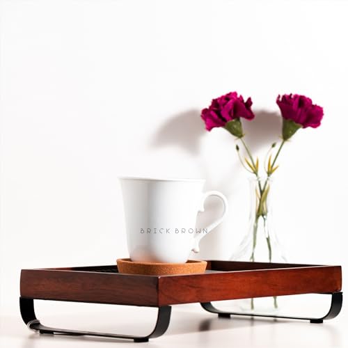 BRICK BROWN ® Premium Wooden Serving Tray/Platter with Black Metal Stand (Mahogany Finish, 13x8 Inch) - Image 5