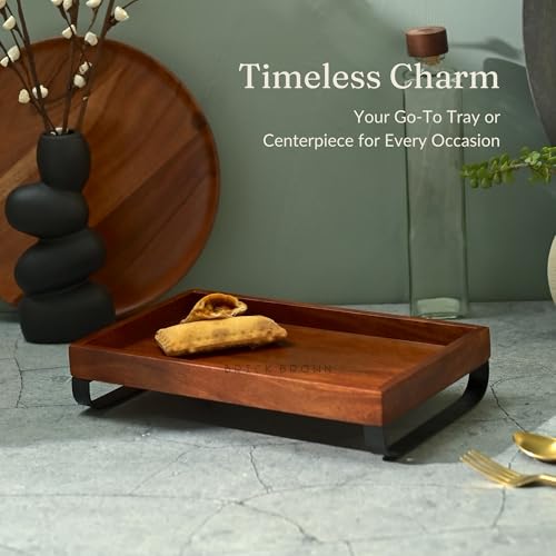 BRICK BROWN ® Premium Wooden Serving Tray/Platter with Black Metal Stand (Mahogany Finish, 13x8 Inch) - Image 2
