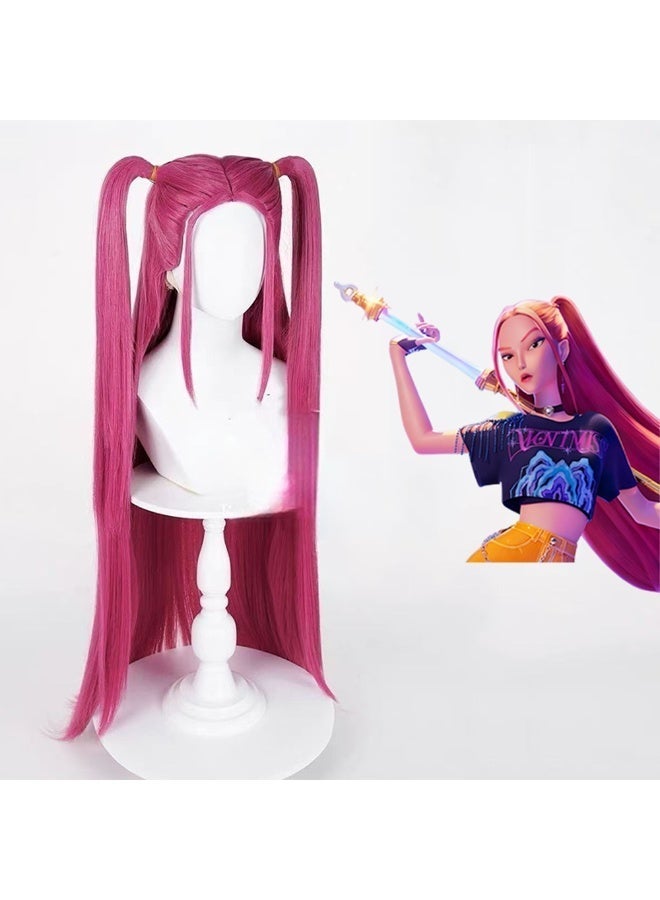 شعر مستعار كوسبلاي فريق صيادات الساحرات - ضفيرتان طويلتان أحمر رمادي بنمط ميلي، شعر مستعار صيادة ساحرات لطيف - Image 1