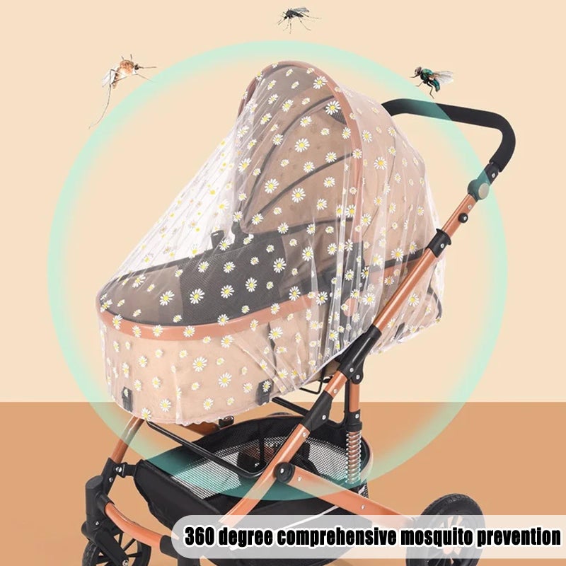 BQSAZHYJ شبكة البعوض لعربة الأطفال، شبكة عربة الأطفال المحمولة بطباعة ديزي، غطاء شبكة مثالي للحشرات لعربات الأطفال، المهد، السرير الصغير، المهد وأماكن اللعب (ديزي أبيض) - Image 2