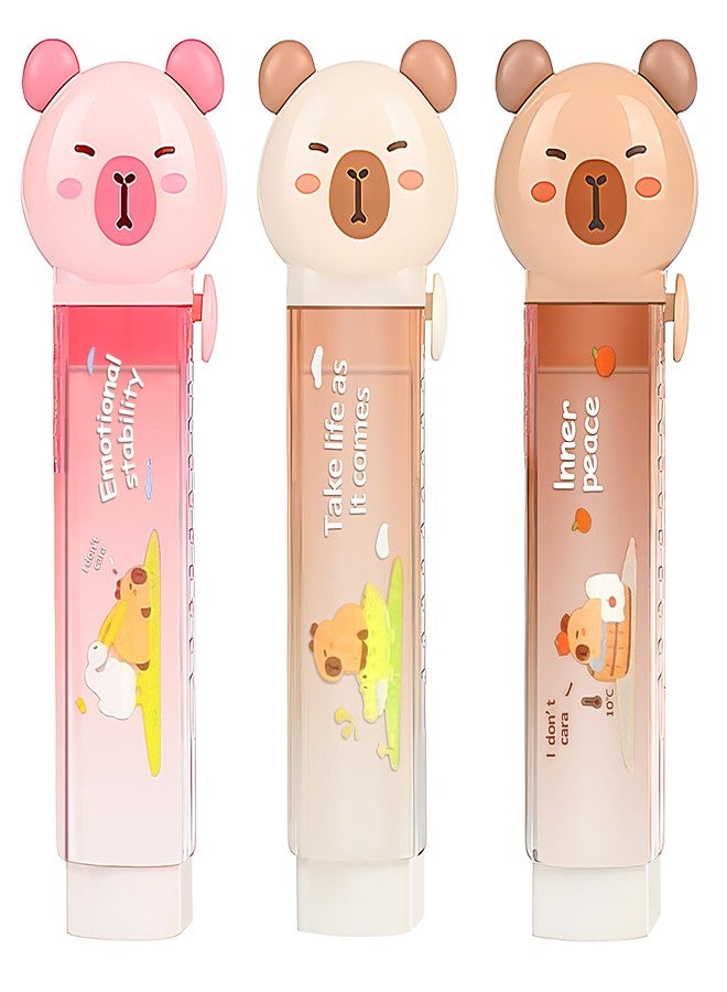 Daphilly 3Pcs Retractable Pencil Erasers, Cute Erasers,Kawaii Capybara Eraser,Suitable for School Home Office Supplies - Image 1