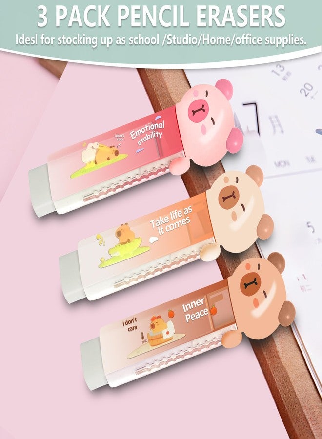 Daphilly 3Pcs Retractable Pencil Erasers, Cute Erasers,Kawaii Capybara Eraser,Suitable for School Home Office Supplies - Image 3