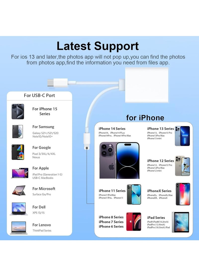 اكسيموس قارئ بطاقات SD لأجهزة iPhone [معتمد من Apple MFi] محول بطاقات SD 2 في 2 USB C Lightning إلى SD/Micro SD، قارئ بطاقات ذاكرة بفتحتين لأجهزة iPhone16 15/iPad/Samsung/Camera/SDHC/SDXC  - Image 5