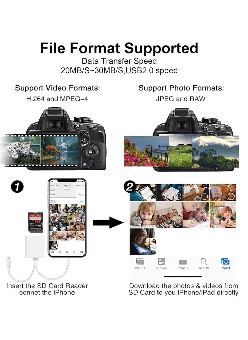 اكسيموس قارئ بطاقات SD لأجهزة iPhone [معتمد من Apple MFi] محول بطاقات SD 2 في 2 USB C Lightning إلى SD/Micro SD، قارئ بطاقات ذاكرة بفتحتين لأجهزة iPhone16 15/iPad/Samsung/Camera/SDHC/SDXC  - Image 3