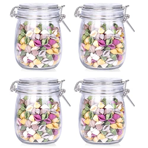 OLWICK 4 Pcs Air Tight Glass Storage Containers with Steel Clamp Lid and Silicon Seal/Glass Jars/Kitchen Storage Containers/Cookie Jar (Round, 750 ml), Transparent - Image 1