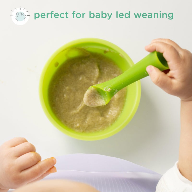 Olababy ملعقة تدريب ناعمة من سيليكون 100% من أولابابي للتغذية الذاتية للأطفال 2 حزمة (لؤلؤي/كيوي) - Image 4