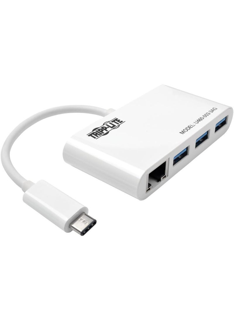 تريب لايت محور USB‑C إلى USB‑A بثلاث منافذ مع منفذ إيثرنت جيجابت RJ45 من Tripp Lite – موديل U460‑003‑3AG - Image 1