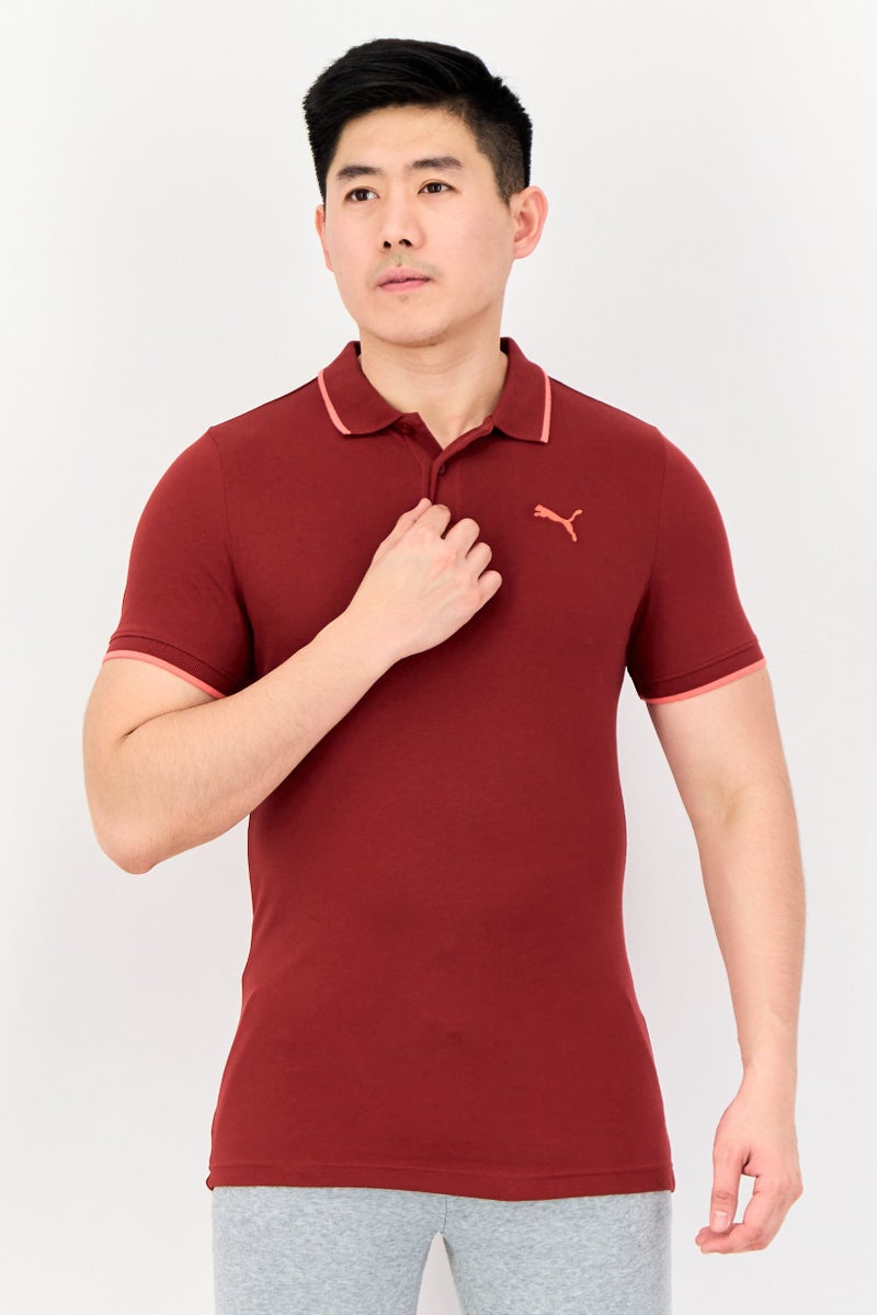 PUMA قميص بولو خارجي للرجال بقصة ضيقة بأكمام قصيرة، أحمر حار - Image 1