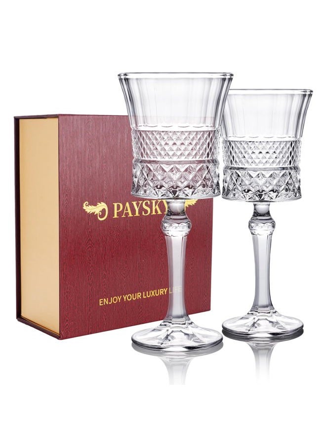 Paysky Wine Glasses Set of 2, Crystal Carving Wine Glass,Elegant Carving Design and Luxury Gift Box is Unique Red Wine Glass Gift for Women or Men 10oz - Image 1