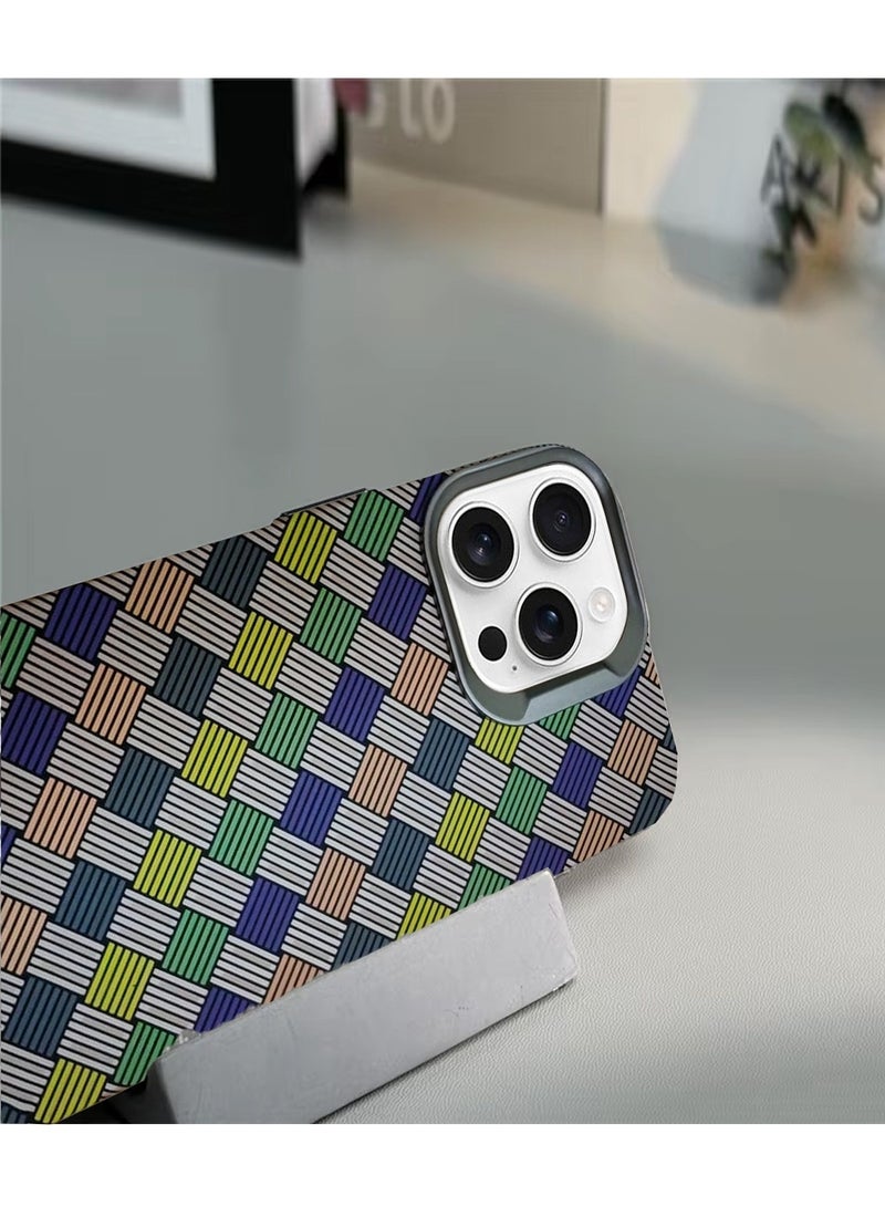 S-TOP Colorful Matte Carbon Fiber Block Basket Weave Pattern Back Cover Case for Apple iPhone 16 Pro Max 2024 - Image 5