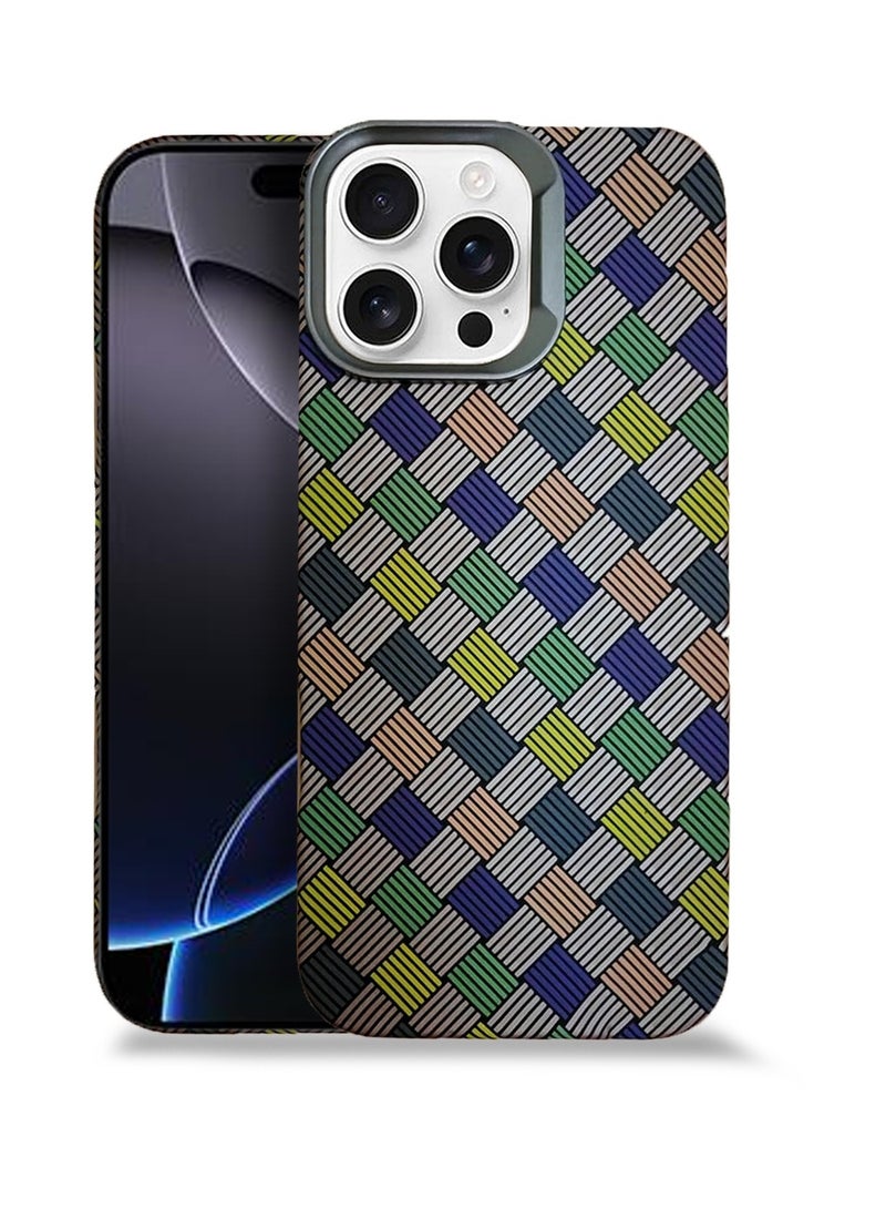 S-TOP Colorful Matte Carbon Fiber Block Basket Weave Pattern Back Cover Case for Apple iPhone 16 Pro Max 2024 - Image 1
