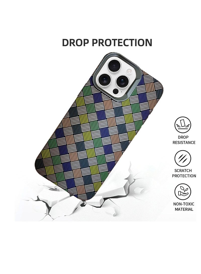 S-TOP Colorful Matte Carbon Fiber Block Basket Weave Pattern Back Cover Case for Apple iPhone 16 Pro Max 2024 - Image 4