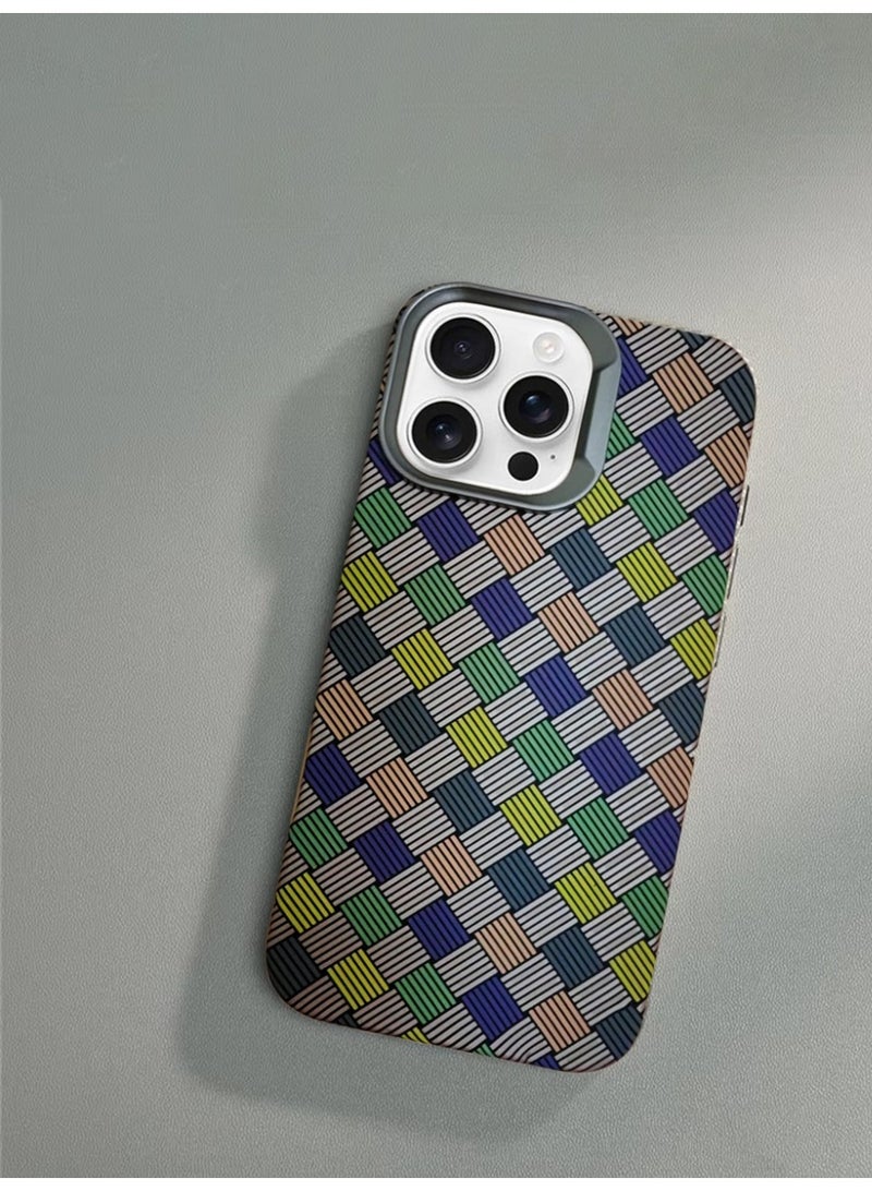 S-TOP Colorful Matte Carbon Fiber Block Basket Weave Pattern Back Cover Case for Apple iPhone 16 Pro Max 2024 - Image 3