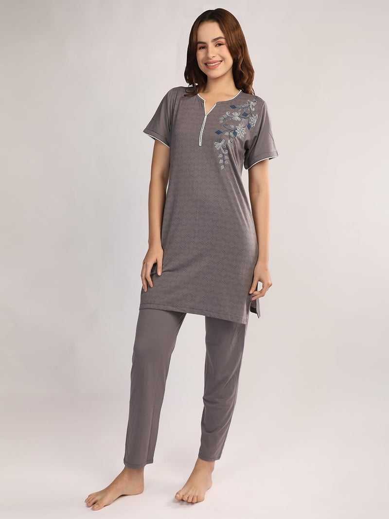 Duchess Women's Cotton Embroided Long Length Night Suit Set - Image 5