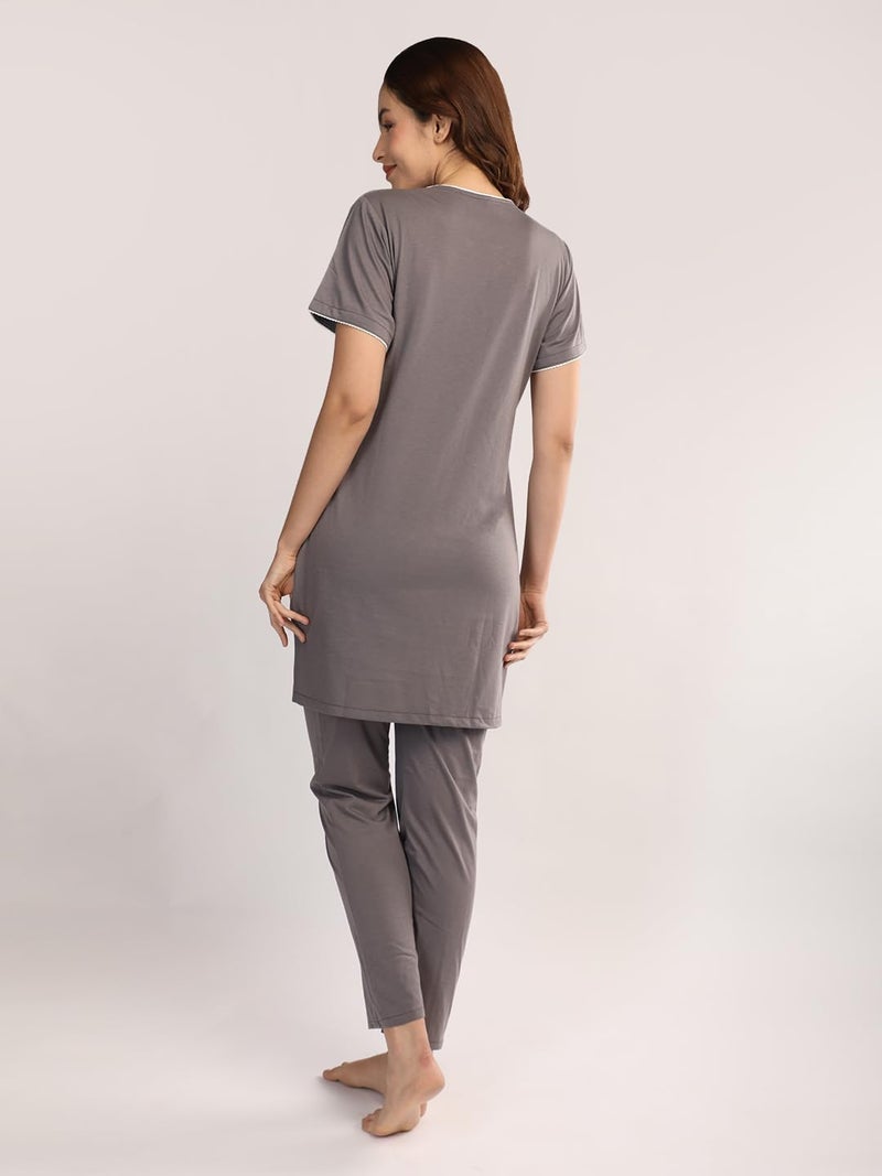 Duchess Women's Cotton Embroided Long Length Night Suit Set - Image 3