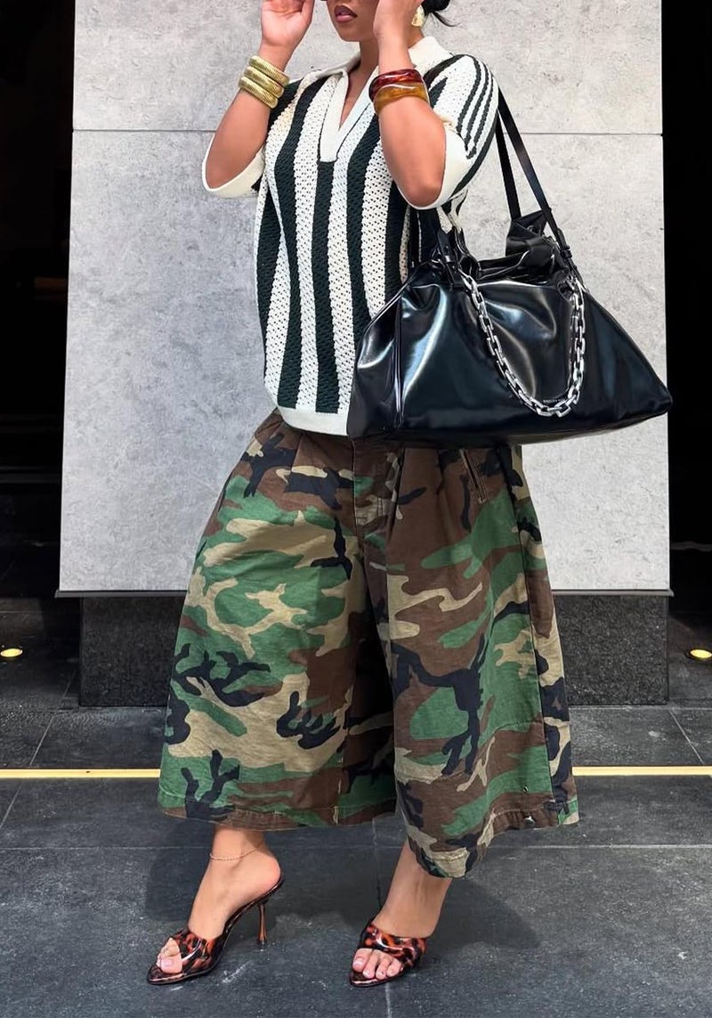 NRTHYE Womens Camo Cargo Jeans Army Fatigue Baggy Wide Leg High Waist Capris Camouflage Trousers Bermuda Boyfriend Pants - Image 4