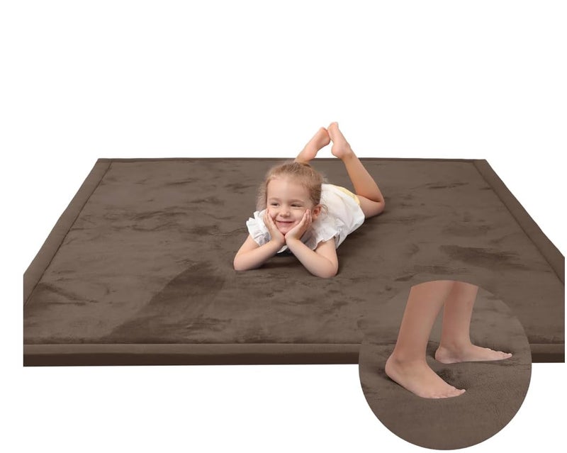 Huloo Sleep Baby Play Mat for Floor,1.3" Thick Elasti-Foam 50x50 Playpen Mat for Toddlers Infant Kids,Water-Repellent Soft Coral Velvet Tummy Time Mat,Non Slip Crawling Mat,Tatami Mat(Dark Brown) - Image 1