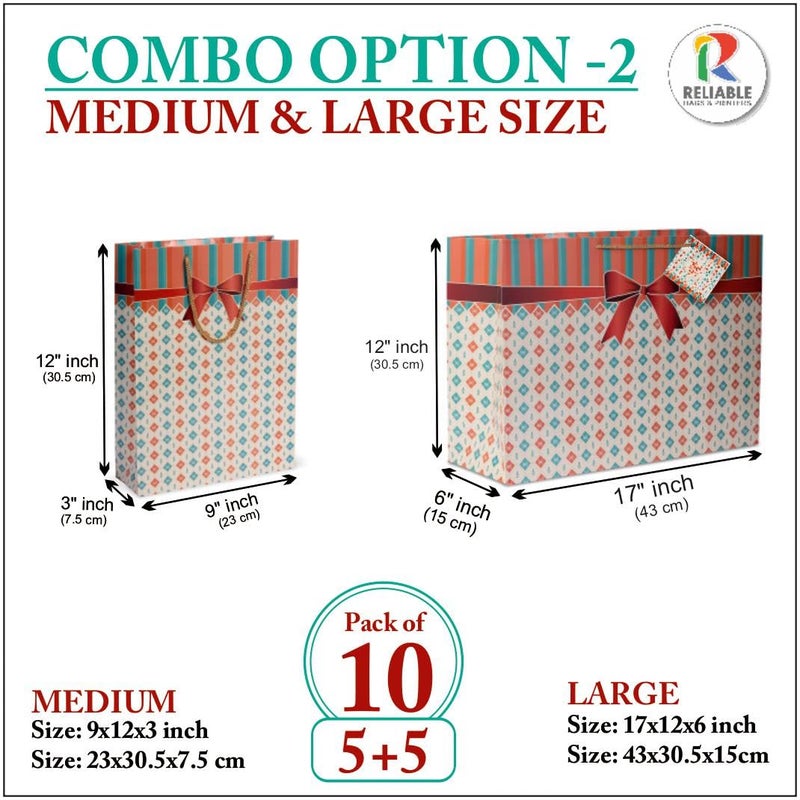 Reliable Bag Presents Gift Paper Bags Combo Option-2 :17"(L) x 6"(B) x 12"(H) & 9"(L) x 3"(B) x 12"(H) Inches. Perfect for Weddings, Diwali, Exhibitio. - Image 2