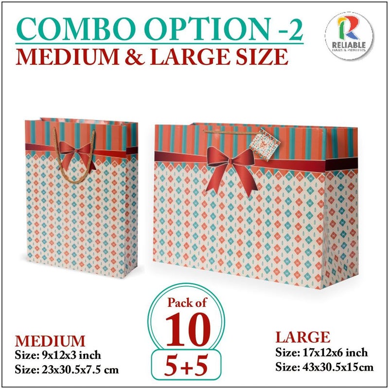 Reliable Bag Presents Gift Paper Bags Combo Option-2 :17"(L) x 6"(B) x 12"(H) & 9"(L) x 3"(B) x 12"(H) Inches. Perfect for Weddings, Diwali, Exhibitio. - Image 3