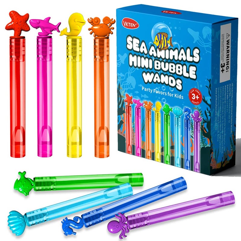 VKTEN 32Pcs Sea Mini Bubble Wands Assortment 8 Styles 8 Colors Bubble Party Favors for Kids, Bubbles for Kids, Themed Birthday Party Favors, Classroom Prizes Summer Outdoor Gifts for Girls Boys - Image 1