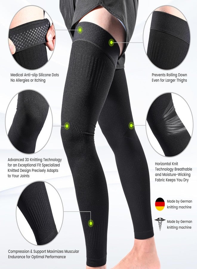 MGANG Full Leg Sleeves, Long Knee Brace for Basketball, Running, Meniscus Tear, ACL, Sport, Arthritis, Thigh & Calf Support for Men Women, Reduces Inflammation & Improves Circulation, All Black 3XL - Image 2