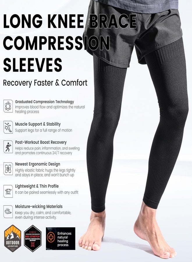 MGANG Full Leg Sleeves, Long Knee Brace for Basketball, Running, Meniscus Tear, ACL, Sport, Arthritis, Thigh & Calf Support for Men Women, Reduces Inflammation & Improves Circulation, All Black 3XL - Image 3