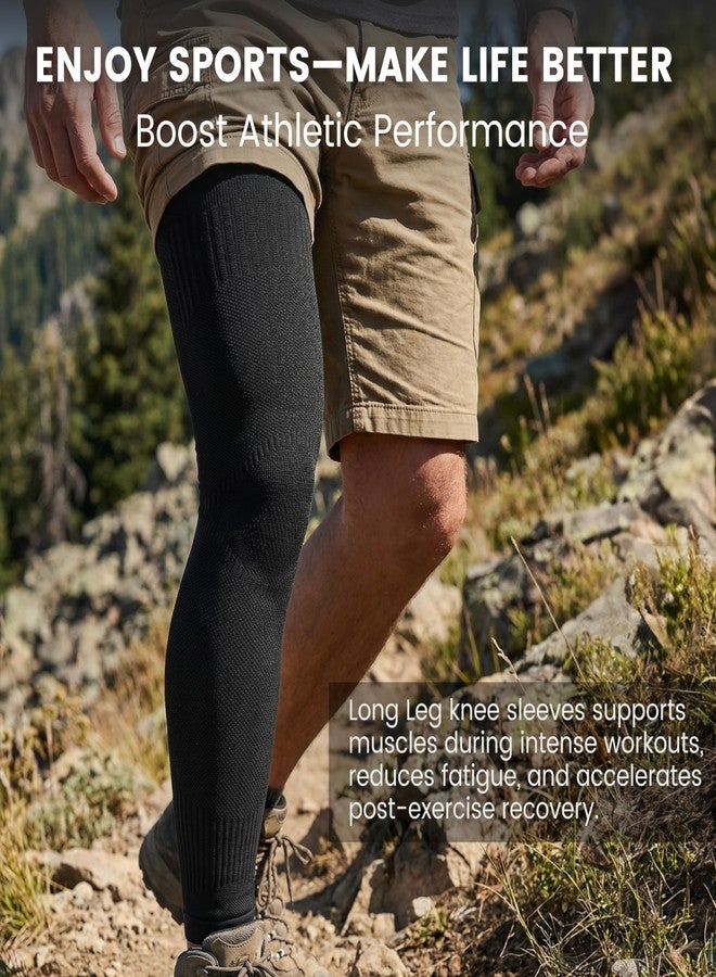 MGANG Full Leg Sleeves, Long Knee Brace for Basketball, Running, Meniscus Tear, ACL, Sport, Arthritis, Thigh & Calf Support for Men Women, Reduces Inflammation & Improves Circulation, All Black 3XL - Image 4
