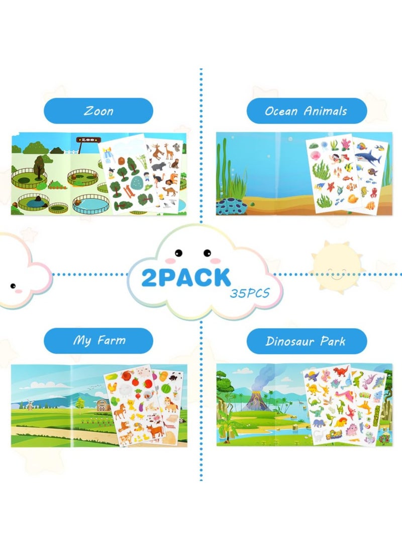 SYOSI Sticker Books, 4Pcs Reusable Sticker Book Learning Toys for 2 to 6 Years Old Boys Girls, Animal Sticker Books Ocean World Sticker Book for Toddler Educational Sticker Toy - Image 5