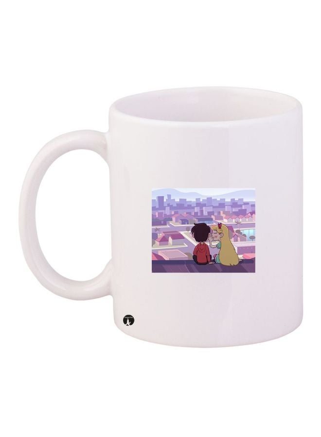 RYN Cartoon Printed Coffee Mug White/Purple/Beige 11ounce